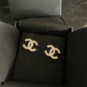 Chanel classic CC silver stud earrings